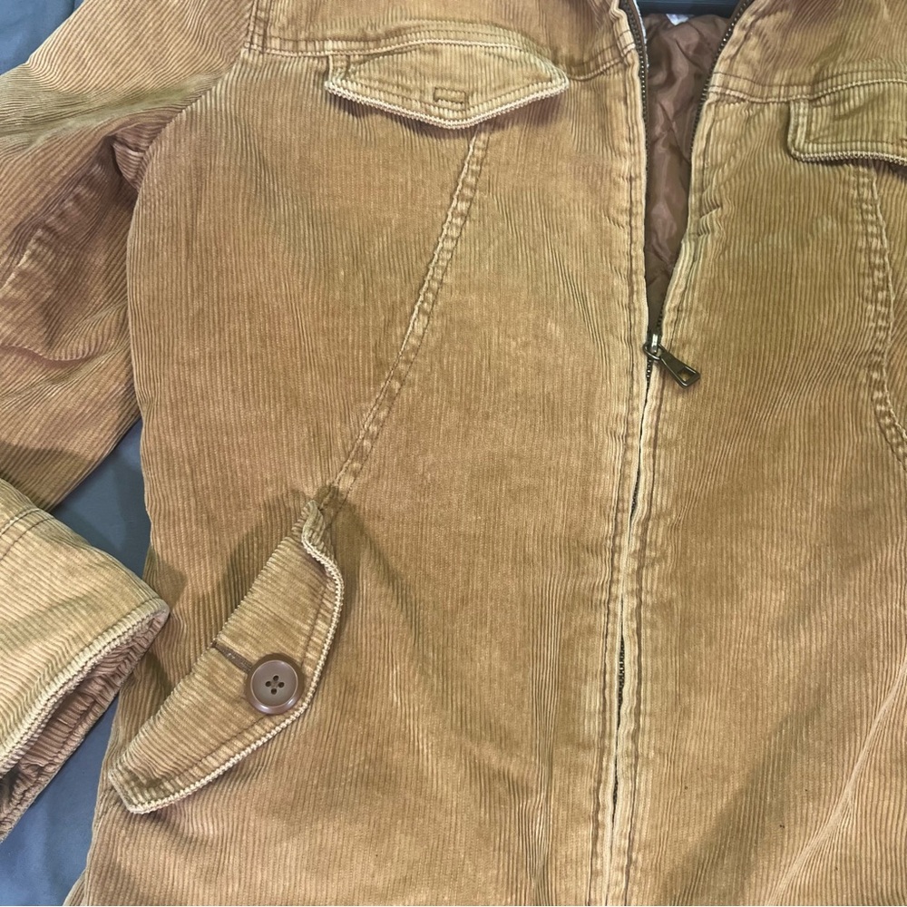Vtg 80s 90s Y2K Faux Sherpa Lined Corduroy Trucker Jacket Womens M Tan Retro - Picture 3 of 7